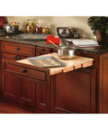Killer Pull Out Tambour Counter Extender For 21 Inch Drawers Heavy Duty Maple Wood Sliding Cabinet Organizer with workspace in use.