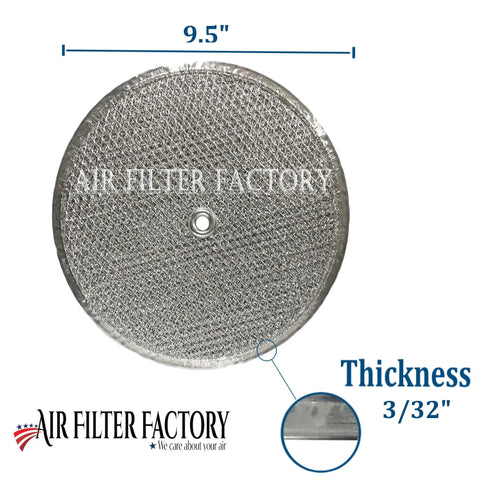 9-1/2 Inch Round X 3/32 Center Hole Flat Range Hood Aluminum Grease Filter Replacement