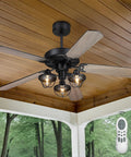 52 Inch Farmhouse Ceiling Fan With Remote Control And 3 Lights, Industrial Vibe Dope Barnwood And Matte Black 5 Blade Reversible Design