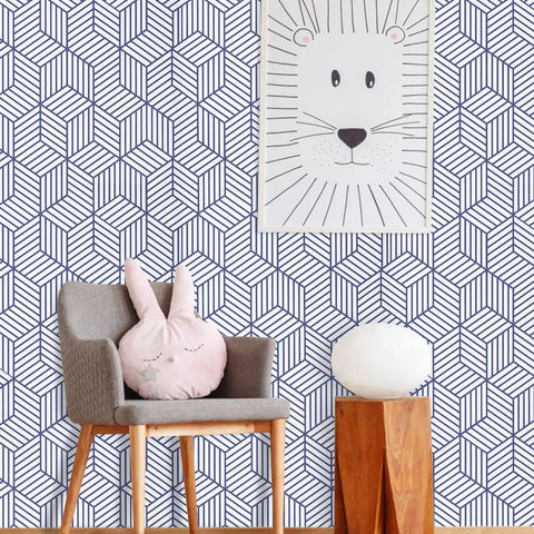 Geometric Hexagon Peel And Stick Wallpaper Blue And White Self Adhesive Vinyl Film For Home Decor Removable Contact Paper on wall