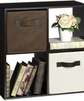 Espresso 4 Cube Organizer Desk With Built In USB Charging Hub And Dual Plug Charger; books, storage bins, and decor