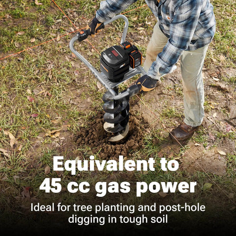 Person using Go-To 40V Cordless Brushless Earth Auger With 8-Inch Bit For Fence Posts And Planting, Post Hole Digger For Garden Work