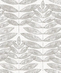Grey Terrain Botanical Peel And Stick Wallpaper With Scandinavian Influence, linen texture with dove leaf block print design