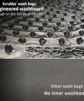 Lightweight Portable Travel Laundry Bag With Patented Washboard Interior For Quick Machine Quality Clothing Cleaning No Sweat. Close-up of engineered washboard surface with raised ridges.
