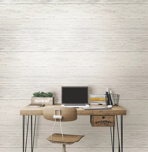Shiplap Peel And Stick Wallpaper White And Off White Removable Easy DIY Wall Decor For Rentals And Home Refresh on office wall