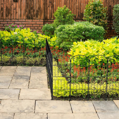 38 Inch High Arched Decorative Garden Fence With Plastic Stakes For Easy Assembly 10 Feet Long Rustproof Metal Wire Border Fence installed in garden