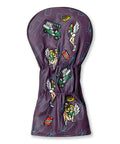 Purple golf head cover with unique angel golfer design. Protect Your Golf Clubs With Tour Quality Synthetic Leather Head Covers For Woods And Drivers Customizable Design With Dope Unique Styles A Solid Gift For Christmas Or Fathers Day Built To Last And Turn Heads On The Course.