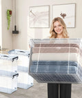 Heavy Duty 90 Quart Clear Storage Bins With Lids Six Pack See Through Stackable Containers for organizing blankets.