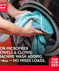 Person using Pro Grade Car Care Microfiber And Foam Pad Cleaner For Polish Wax And Sealant Residue Removal Revives Soft Towels And Absorbent Pads Deep Clean For Peak Shine Results 35 Oz in washing machine with microfiber towels.