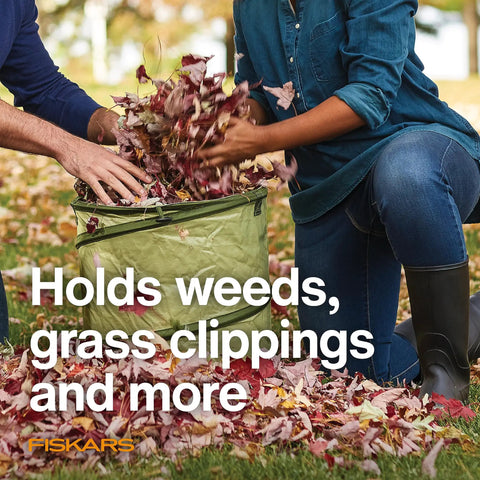 Two people using Kangaroo Collapsible Garden Bag For Yard Waste 10 Gallon Pop Up Bag For Lawn Care And Gardening Space Saving Foldable