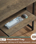 Keyboard tray of L Shaped Desk With Power Outlet And LED Lights, 94.5 Inch Home Office Desk showcasing dimensions and gaming setup.