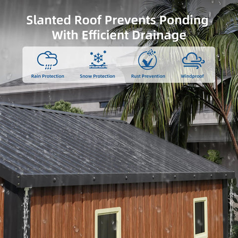 10x12 Ft Outdoor Storage Shed With Lockable Doors And Window Heavy Duty Metal Garden Shed slanted roof for drainage