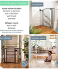 Installation examples for the Extra Tall Walk Through Baby Gate For Doorways And Stairs Fits Openings From 28.5 To 48 Inches 36 Inch Tall.
