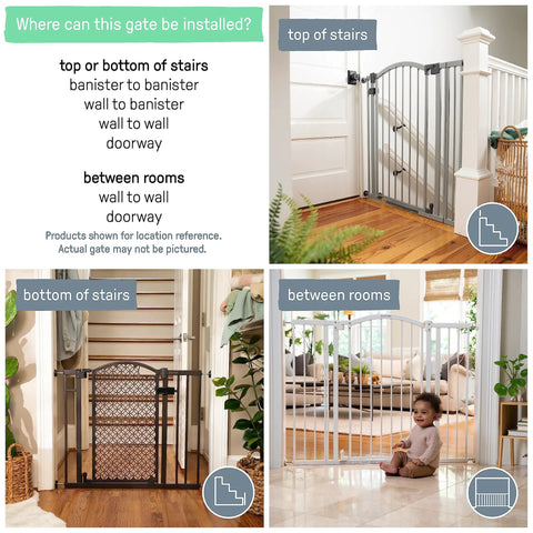 Installation examples for the Extra Tall Walk Through Baby Gate For Doorways And Stairs Fits Openings From 28.5 To 48 Inches 36 Inch Tall.