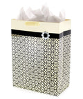 Mega Gift Bag With Tissue Paper In Black Ivory And Gold Endless Circles For Weddings And Showers, large gift bag