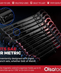 Must Have 12 Slot Wrench Organizer With Magnetic Backing Wall Mount Rack holding SAE and Metric wrenches in garage
