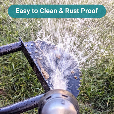 Edger Lawn Tool 41 Inch Reach For Precise Border Edging, No Nonsense Tempered Spring Steel Blade being rinsed with water