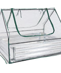 Steel Raised Garden Bed With Mini Greenhouse Cover For Outdoor Growing, clear weatherproof top, two zippered doors visible