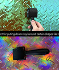 All In One Vinyl Wrap Roller Kit Pro Grade 2 In 1 Rivet Brush Applicator With Weeding Pin being used on metallic surface