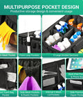 Heavy Duty Rolling Cleaning Caddy On Wheels With Detachable Trolley And Lid Portable Cleaning Cart For Home Office And Car With Shoulder Strap And Waist Pouch Boss Level Cleaning Supplies Organizer showing multiple pockets and compartments.
