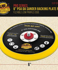 Pro Series 6 Inch PSA DA Sander Backing Plate Pad with Flexible Low Profile Edge displayed in packaging