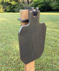 AR500 Hardened Steel Shooting Target 2x4 Topper Hook Three Eighths Inch Thick For 0.6 Inch Hole Mounting on wood frame