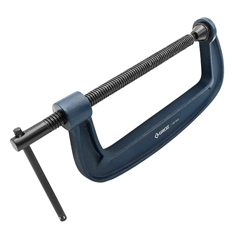 Heavy Duty 8 Inch G Clamp Built Like A Tank With Resilient Iron Frame And Ridiculous 1700 Pound Grip Featuring Smooth Acme Threads And Flexible Jaw Pads For Any Knuckle Busting Shop Or Welding Gig, detailed view.