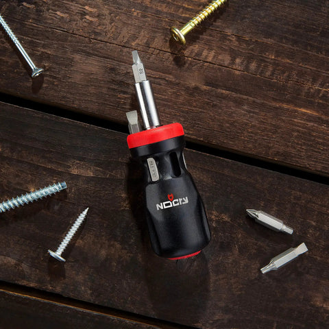 Stubby Ratcheting Screwdriver Kit With 14-In-1 Mini Bit Set Including Flathead, Hex, Torx, Square, And Pozidriv Tips Compact