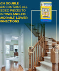 Stairwell with Angled Railbolt Handrail To Newel Post Connector Kit for lower connections in residential installations.