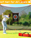 Man practicing with Backyard Golf Hitting Net With Heavy Duty Frame And Net For Real Golf Balls Indoor Outdoor Use