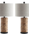 Natural Coastal Water Hyacinth Table Lamp Set Of 2 With Light Grey Linen Shade For Living Room Or Nightstand Cozy Chic Boho Farmhouse Decor LED Bulbs Included ETL Listed Safety 25 Inch Tall Lamps