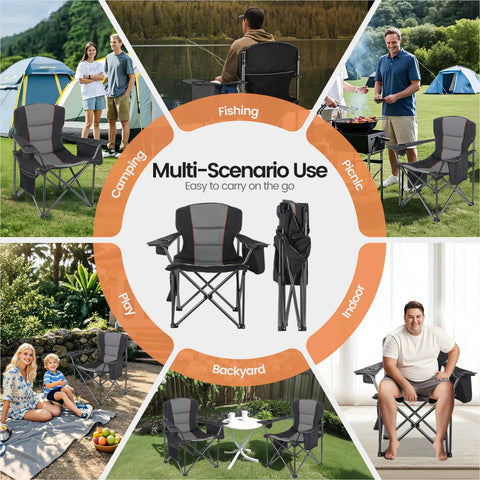 Two Pack Heavy Duty Oversized Camping Chairs For Adults Up To 400 Lb Capacity With Lumbar Support Folding Chairs in multiple scenarios
