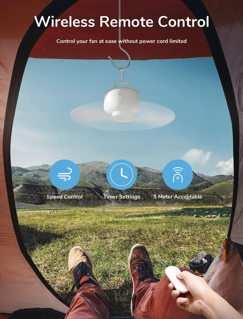 Portable Camping Fan With 8000mAh Battery, Rechargeable Tent Fan With Remote, Detachable Blades And Hanging Hook in tent