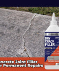 No Sweat Dark Gray Crack Filler For Concrete Repair And Garage Floors With Natural Finish Quick Cure Joint Sealer For Driveway And Patio Patching Busted Concrete Straight Up bottle on cracked concrete surface.