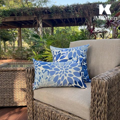 Set Of 2 Waterproof Outdoor Throw Pillows With Inserts, 18x18 Inch Square Cushions For Patio Furniture on wicker chair