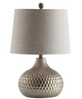 Antique Brown Honeycomb Resin Table Lamp With Teardrop Textured Base And Gray Linen Drum Shade LED Bulb Included For Living Room And Bedroom