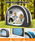 39.4 Inch Wider All Weather Outdoor Storage Shed Tent used as camping tent with family inside on grass