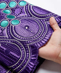 African Lace Fabric 5 Yards Jacquard Guipure Embroidery Floral Lace for Party Dress with hand showing purple and teal details