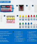 Top Shelf Dpd Pool And Spa Water Test Kit With Nine Core Parameters For Quick Chlorine Bromine Ph Testing Plus Nifty Storage Bin To Keep Your Backyard Oasis Crisp No Sweat Summers For Homeowners, includes reagents and components in organized layout.
