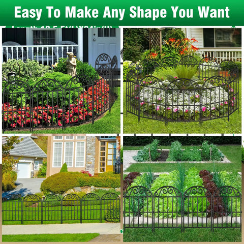 10 Panel Collapsible Garden Fence For Dogs And Rabbits Black Rustproof Metal Wire Arched Border 10 Ft Long 24 In High