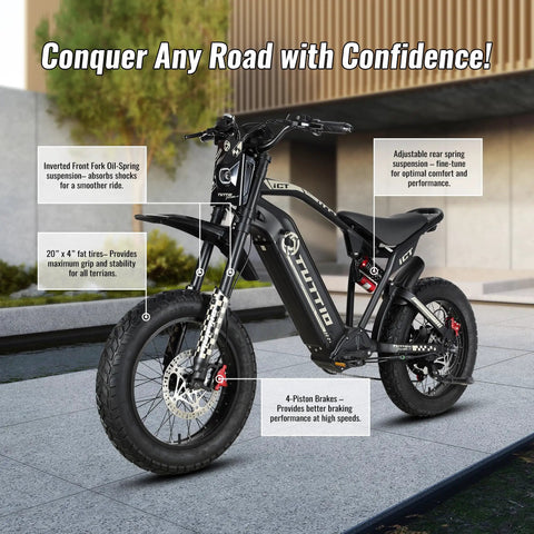 Robust Electric Dirt Bike Duo For Teens And Adults With Full Suspension Powerful Motors crafted for tough terrains with 20" fat tires.