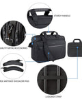 Expandable Water Repellent Laptop Briefcase For 17.3 Inch Laptop With RFID Pockets and padded compartments, shown with sturdy handle, metal accessories, and shoulder pad.