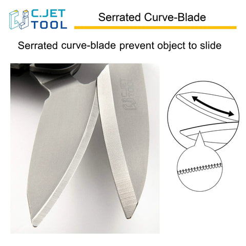 C.JET TOOL 10in heavy-duty scissors with serrated curved blades; stainless steel construction