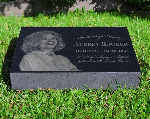 Personalized Memorial Stone Keepsake For Loved One Grave Marker Garden Plaque Granite Outdoor Cemetery Decor Sympathy Gift Tribute Forever Remembered Deluxe 8 By 12 By 2 Inch Tombstone displayed on grass