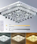 24 Inch Crystal Ceiling Light Flush Mount With Remote And App Dimmable 3 Color Temp Adjustable Brightness Modern Raindrop Chandelier
