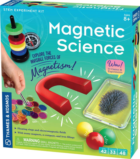 Magnetic Science Kit For Kids Ages 8 Plus With 33 STEM Experiments box showing magnets and iron filings