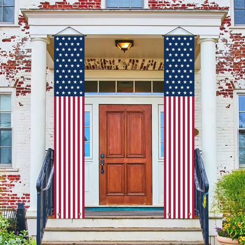 Patriotic Fourth Of July Porch Banner And Outdoor Decor For Home And Yard American Flag Themed, adorning a front entrance.