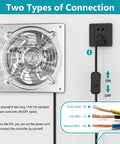 Heavy Duty Eight Inch Metal Exhaust Fan Pumpin Five Seven Six Cfm Airflow ON/OFF switch and power cord connection details.