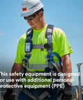 Rugged Steel Horizontal Lifeline System With Plug And Play Stanchion Base For Rebar Or Shear Stud Anchors Includes Easy Hookup Intermediate And End Safety Brackets For Half Inch To One Inch Rod Delivering Top Shelf Fall Protection On Active Sites used by worker wearing safety gear.
