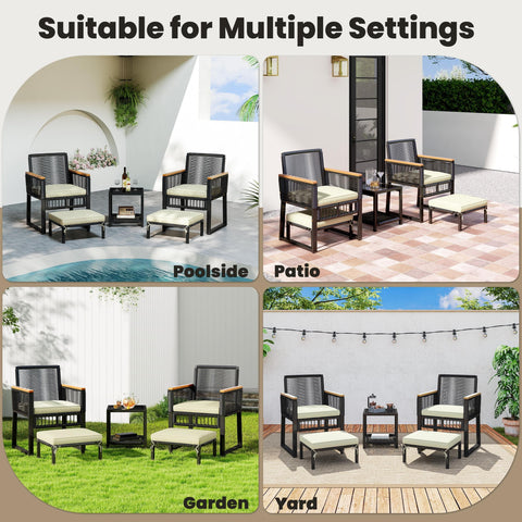 Chill Outdoor 5 Piece Wicker Rattan Conversation Set Poolside, Patio, Garden, Yard View